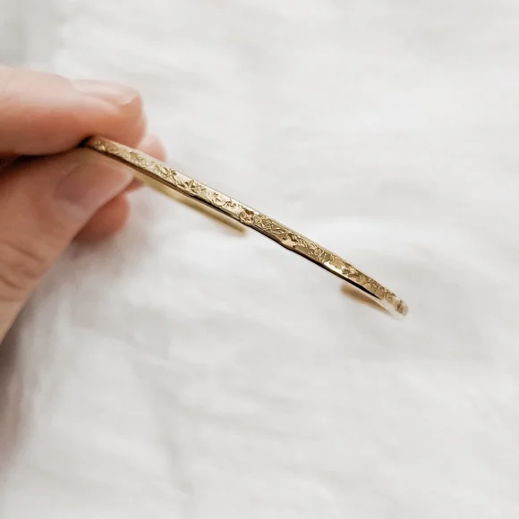 Stardust Cuff Bracelet - Handcrafted Hammered Raw Brass Open Bangle - Picture 3 of 6